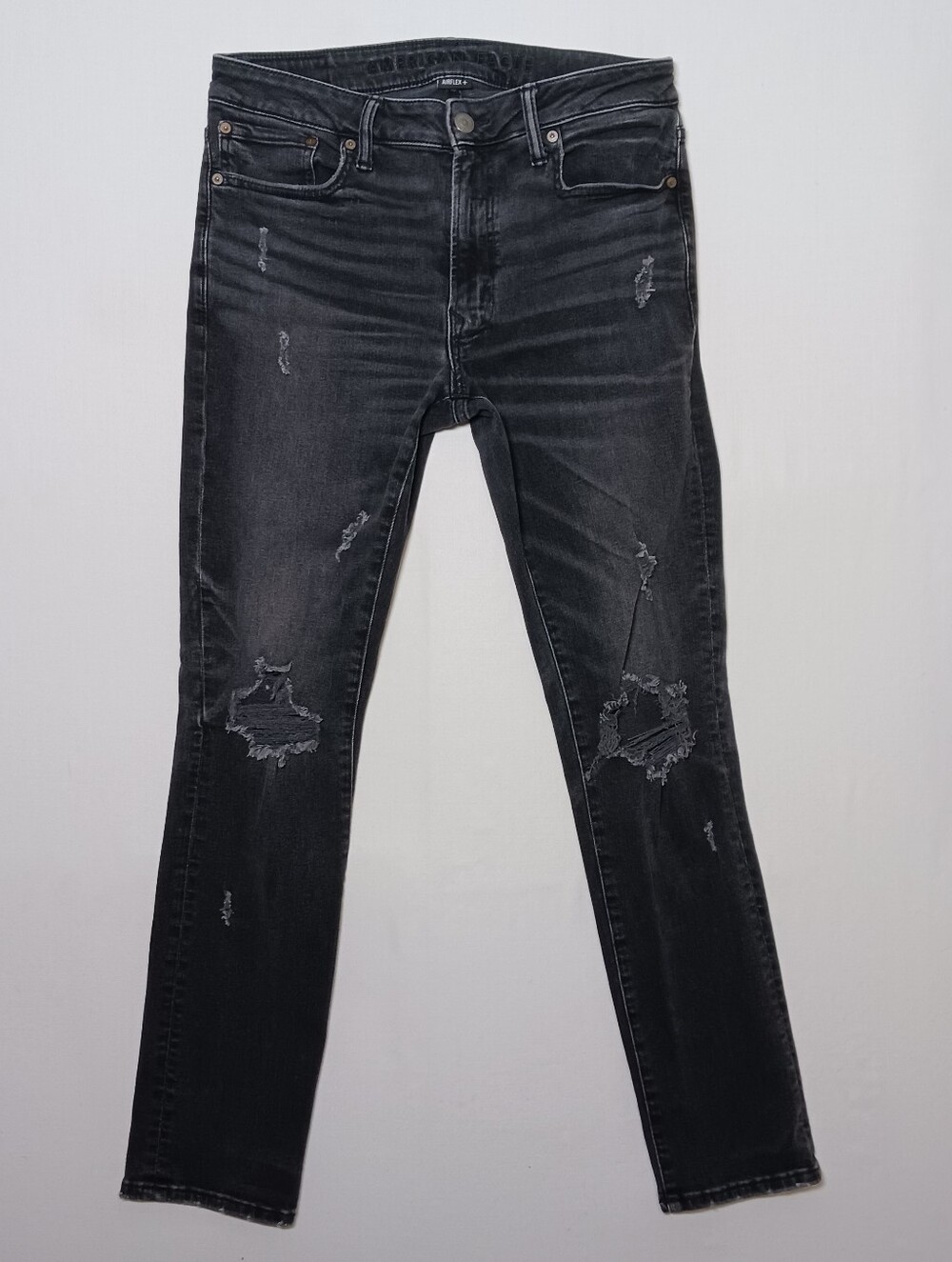 American Eagle AirFlex+ Mens Slim Fit Jeans 33X32 Black Denim Ripped